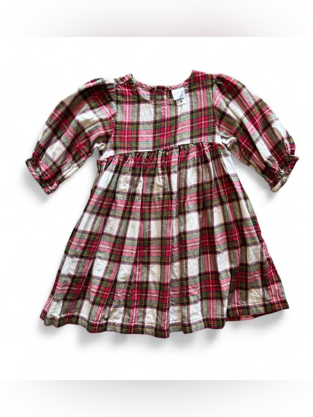 Hanna Andersson Red, White and Green Plaid Gathered Holiday Dress